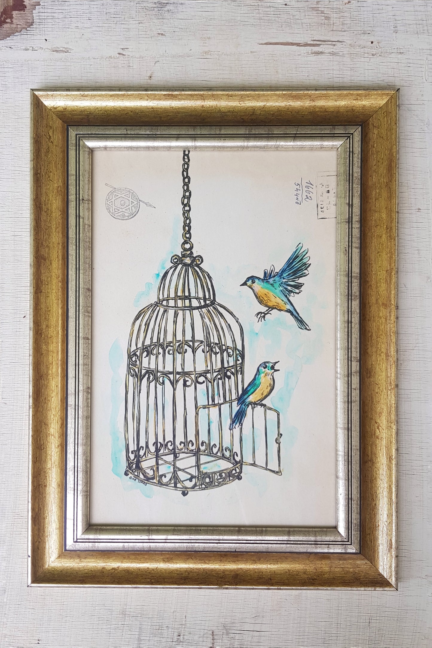 תמונה ממוסגרת כלוב ציפורים עתיק