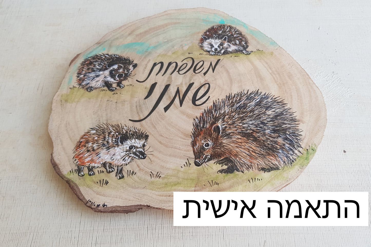 שלט לדלת הבית מעץ טבעי ציפורי אהבה - rachelsfinelines