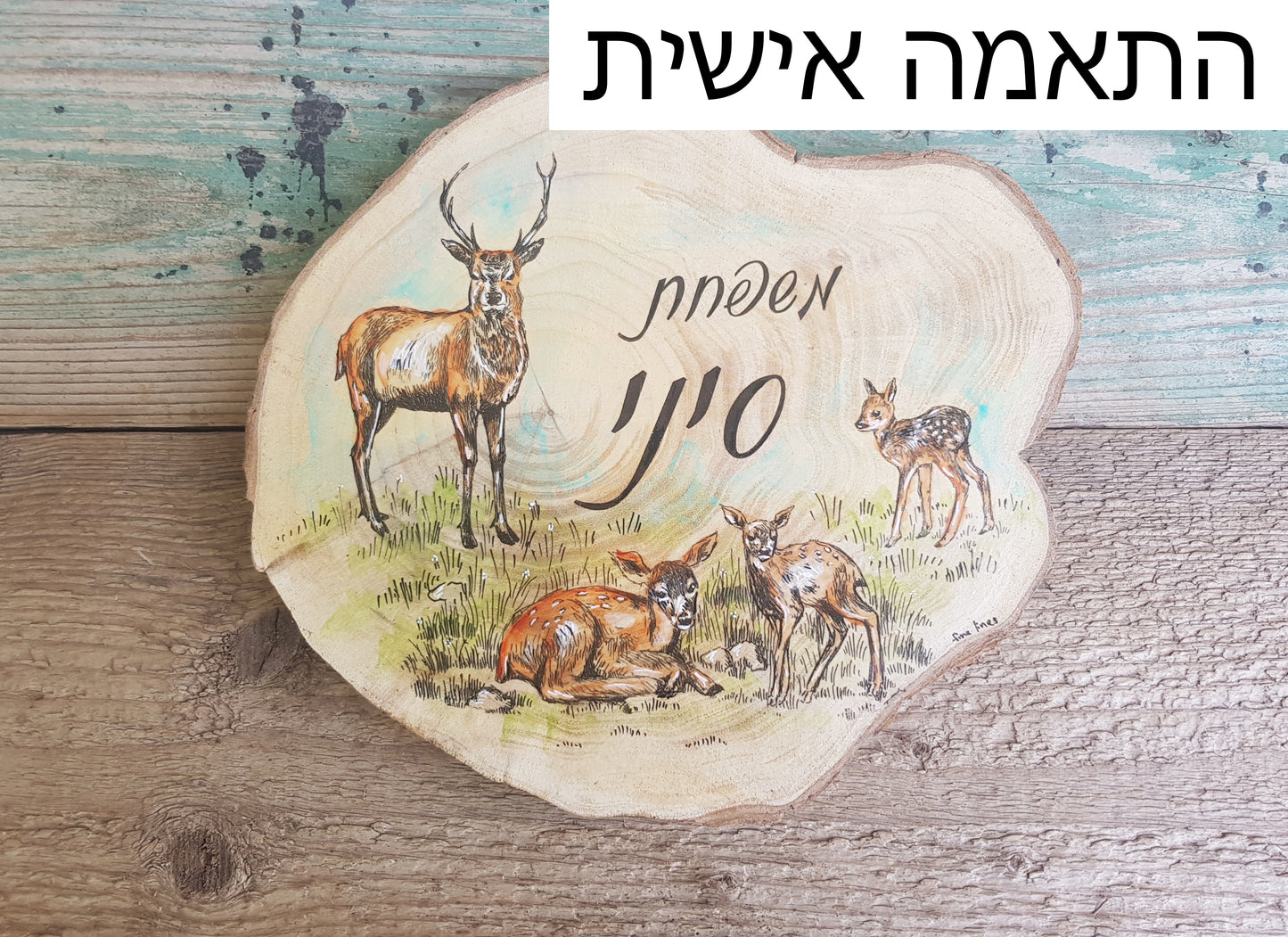 שלט לדלת הבית מעץ טבעי ציפורי אהבה - rachelsfinelines