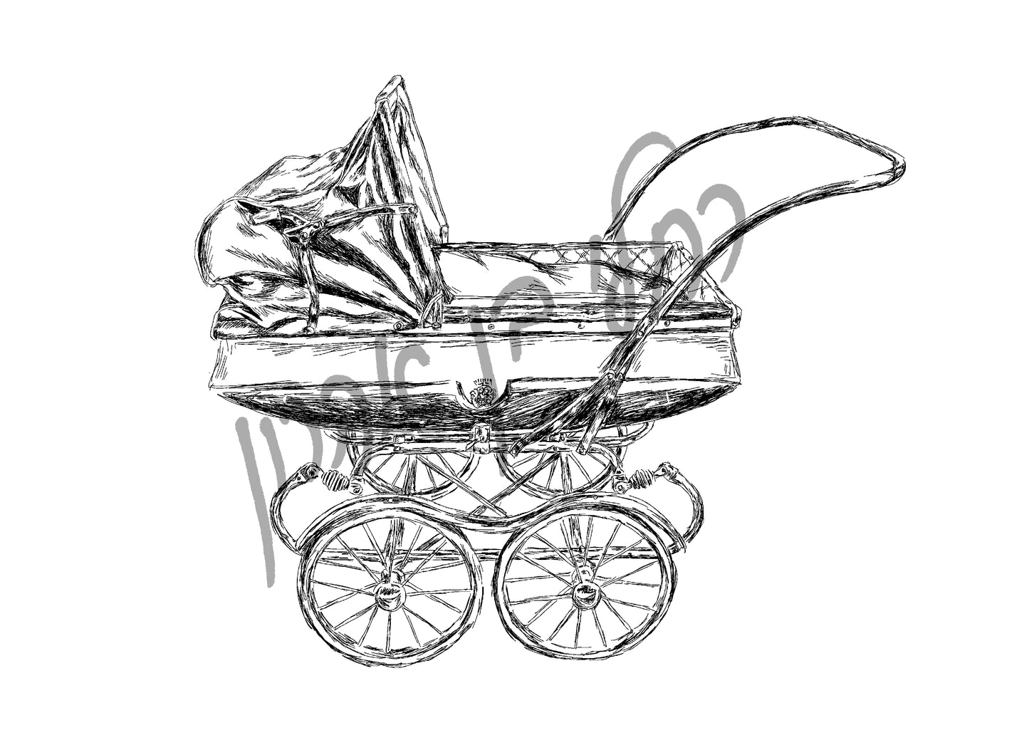 תמונה להדפסה עגלת תינוק בסגנון וינטג'