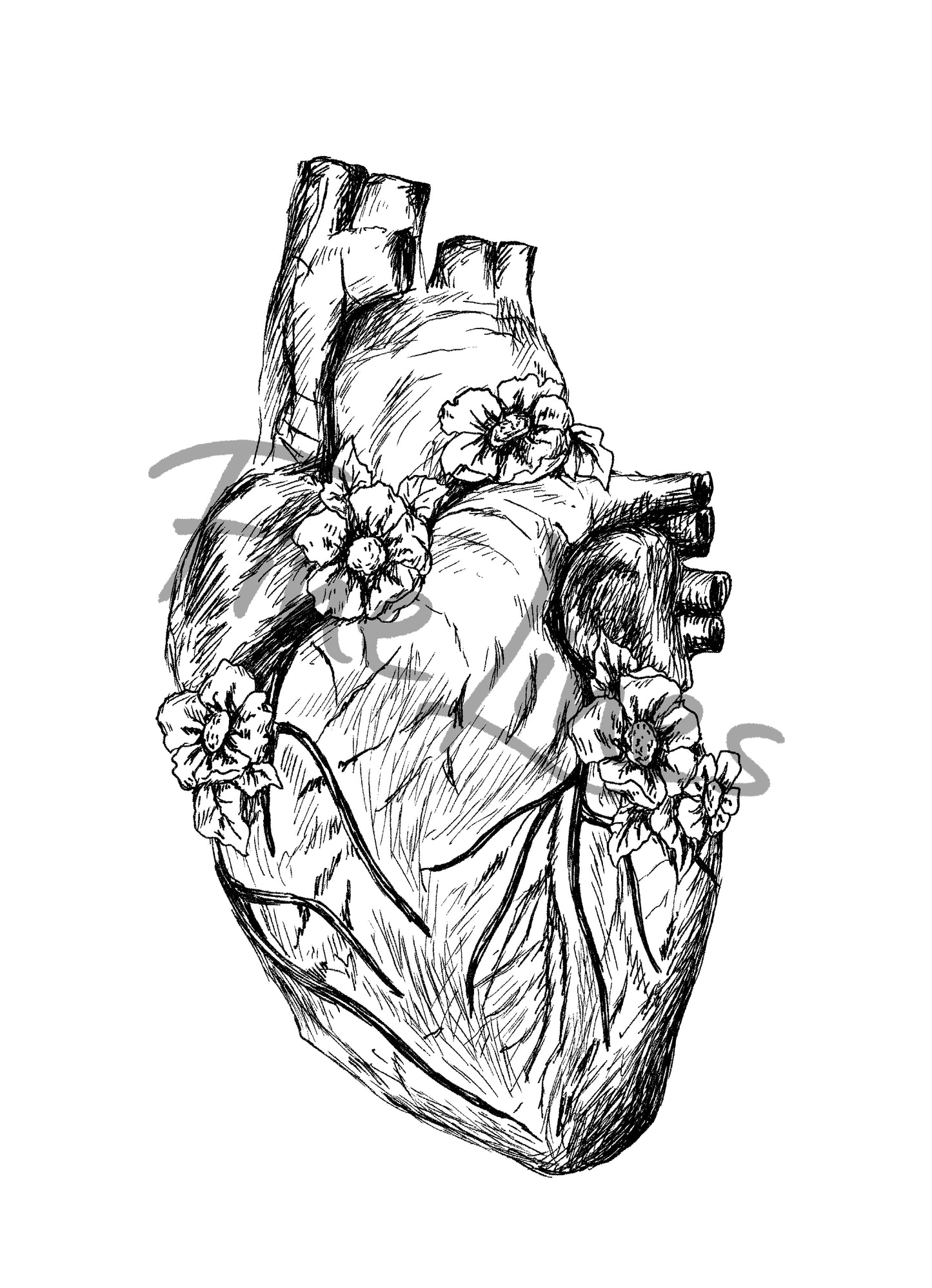 איור להדפסה לב עם פרחים