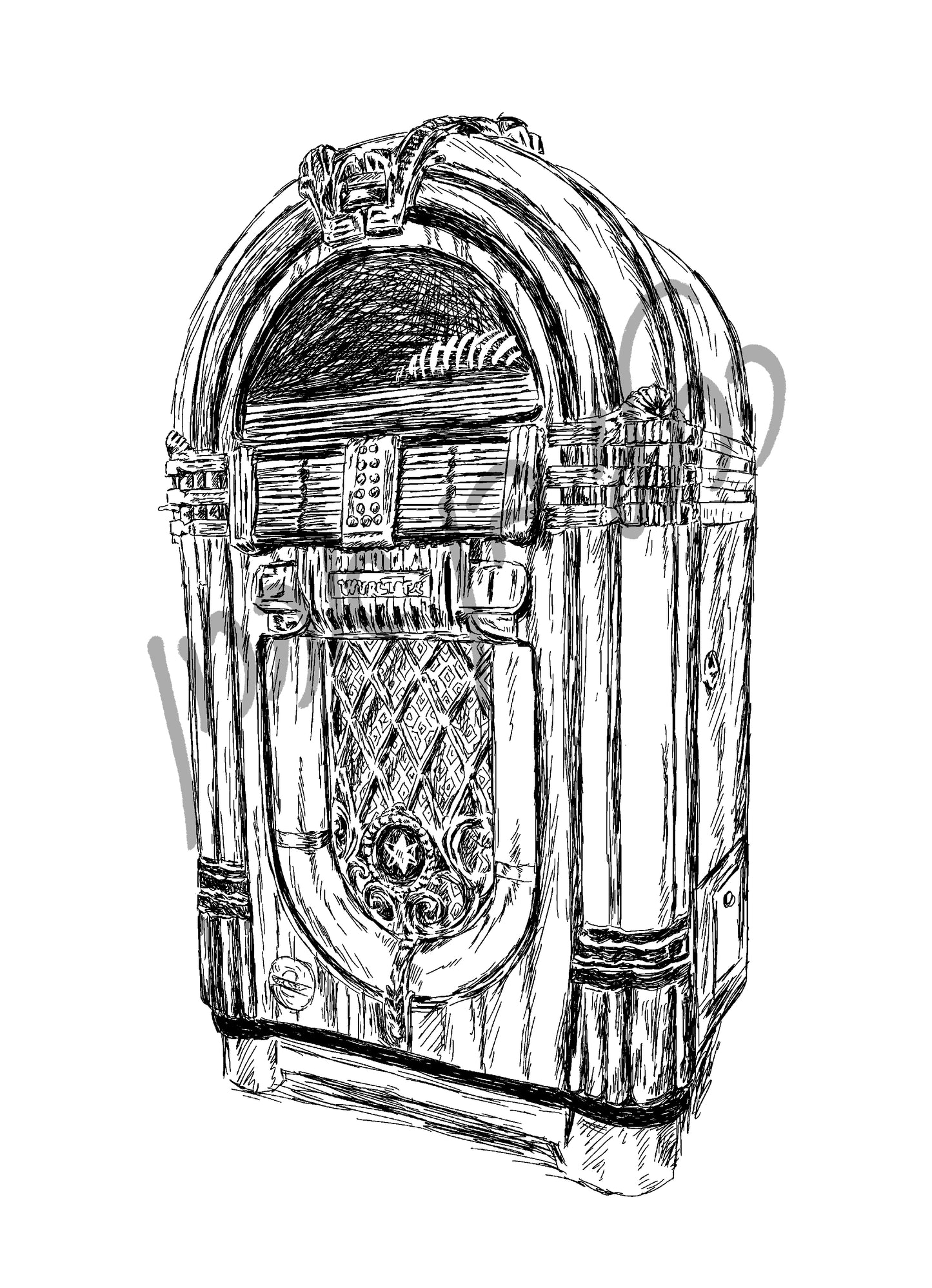 איור להדפסה מכונת תקליטים ג'וק בוקס