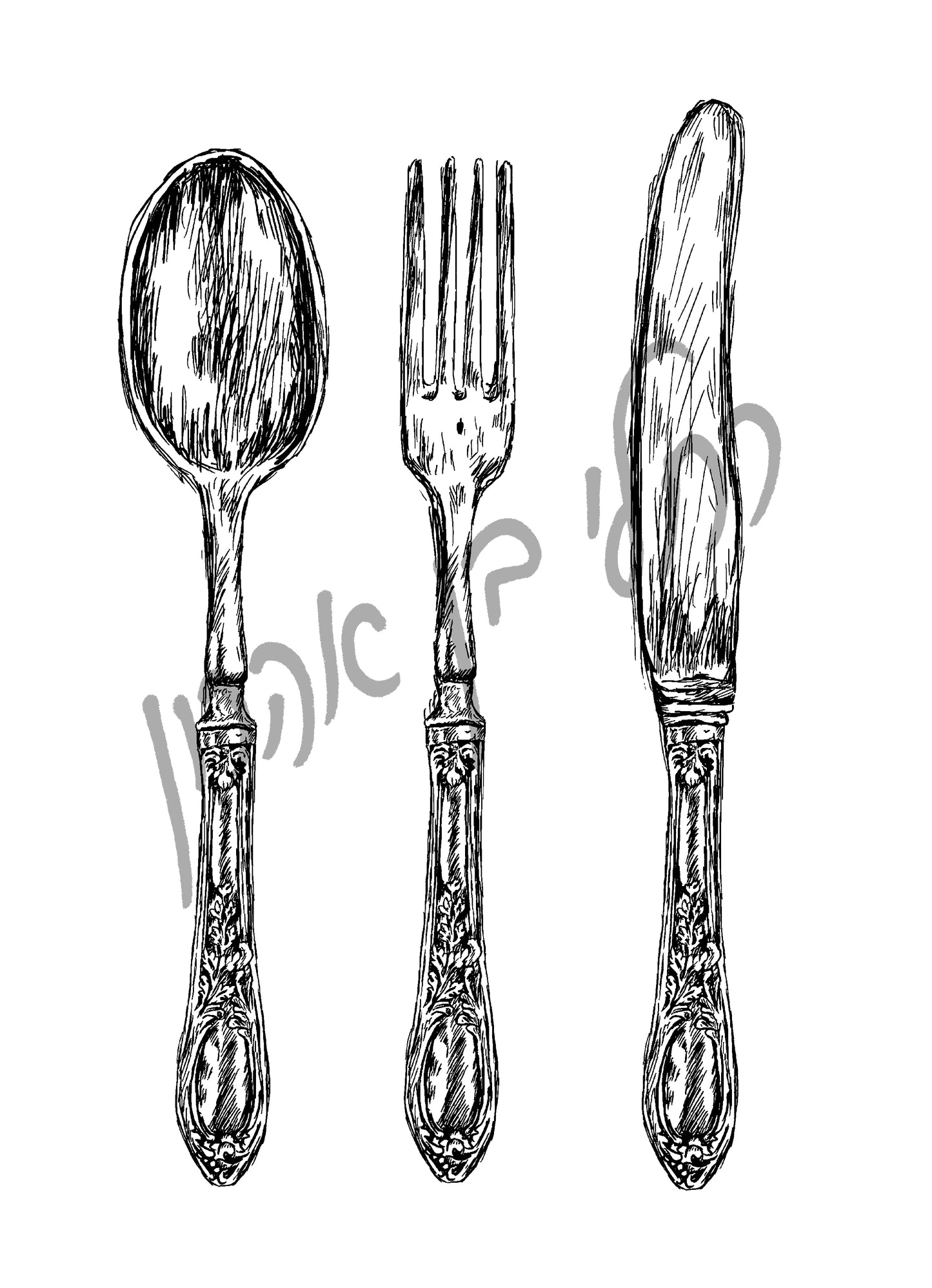 תמונה להדפסה ומיסגור למטבח סכו"ם עתיק