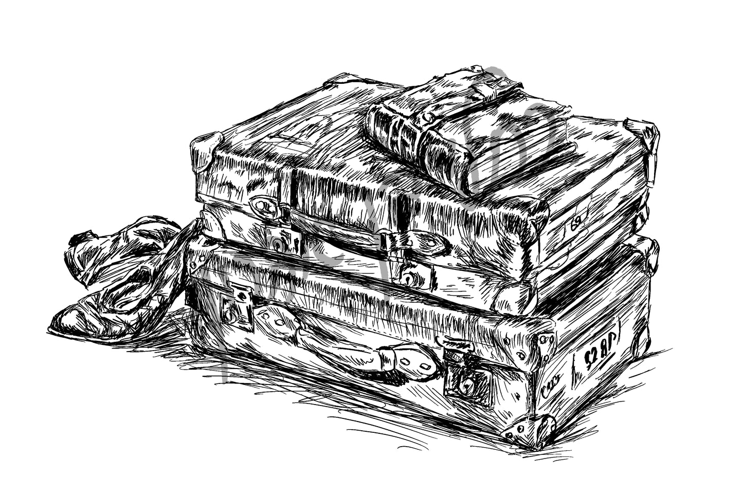 תמונה להדפסה ומיסגור מזוודות ישנות