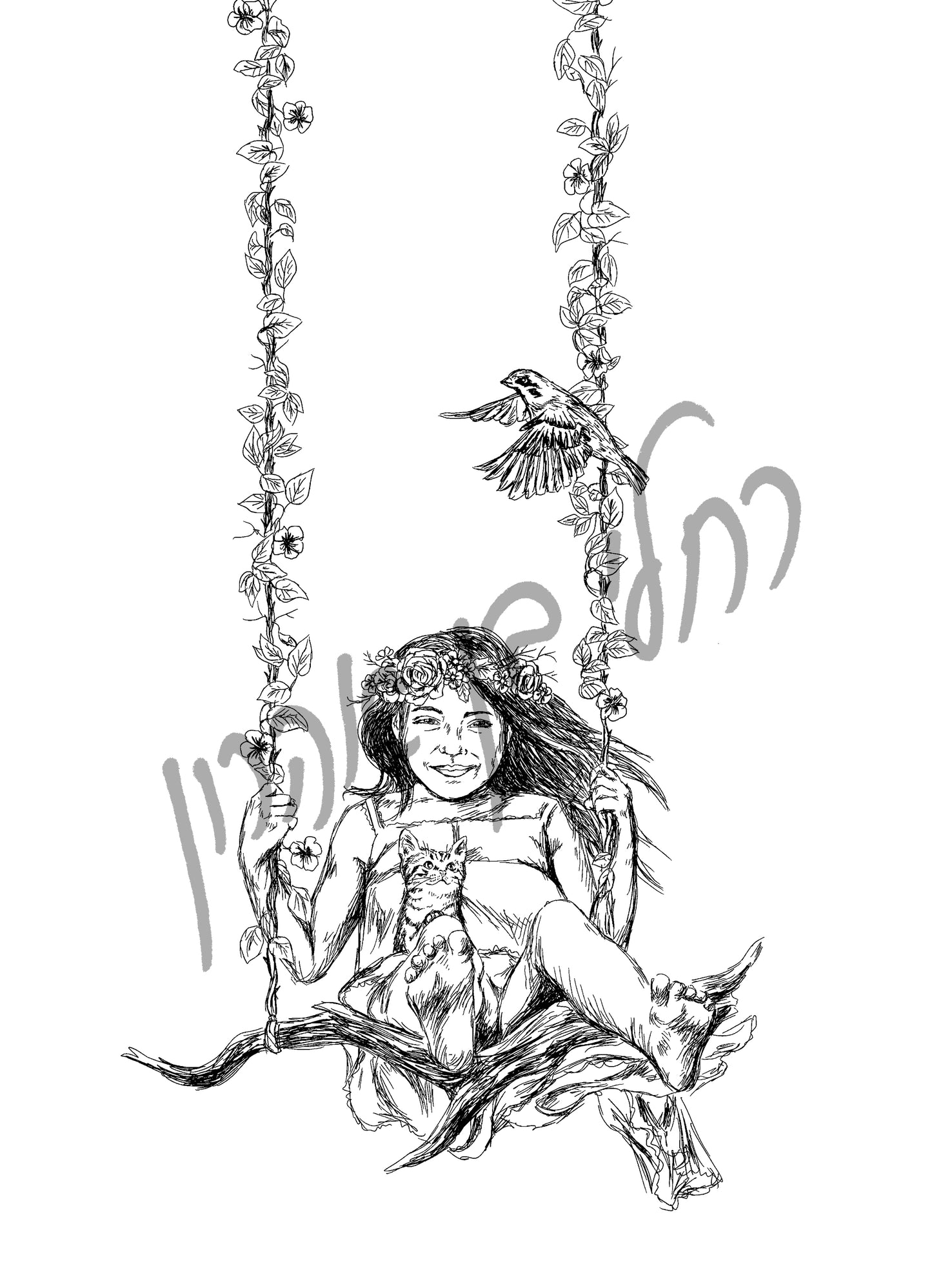 ילדה על נדנדה תמונה להדפסה