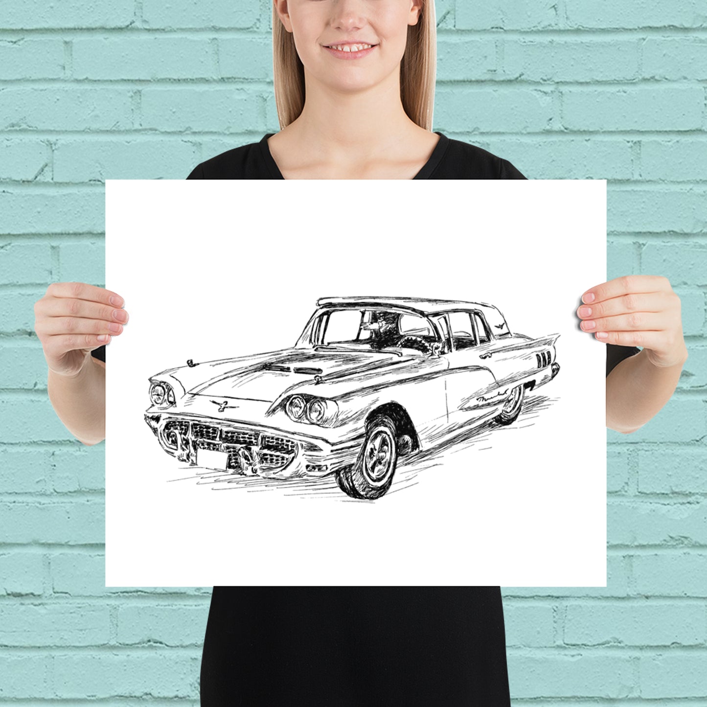 תמונה להדפסה ומיסגור מכונית עתיקה ת'נדרבירד - rachelsfinelines