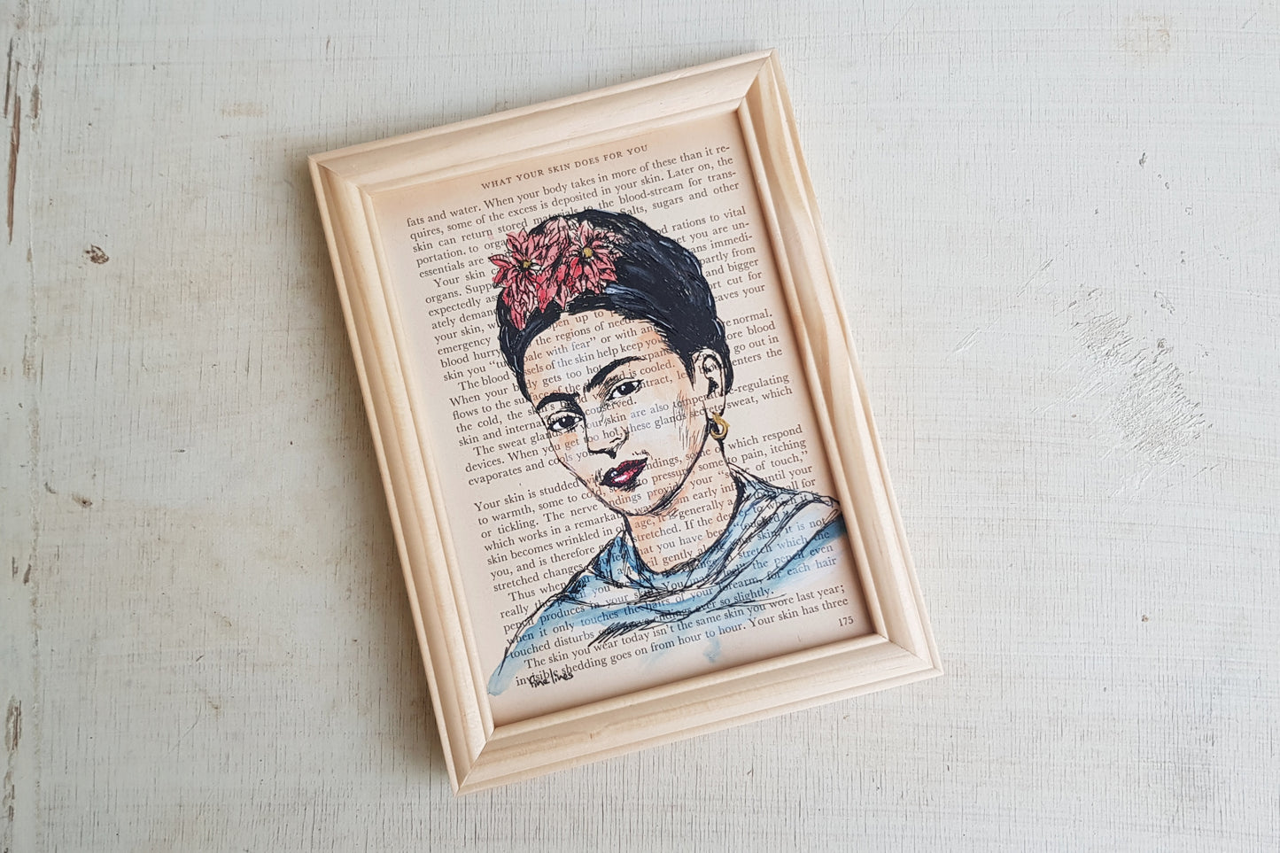 הדפס פורטרט פרידה קאלו על נייר מספר ישן - rachelsfinelines