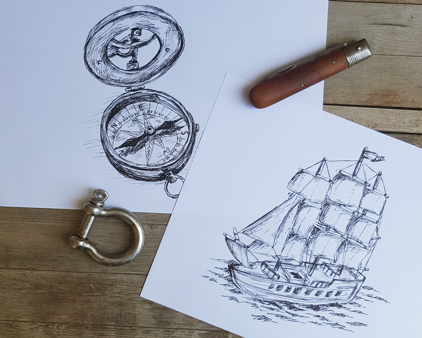 תמונה להדפסה ומיסגור מצפן כחול - rachelsfinelines