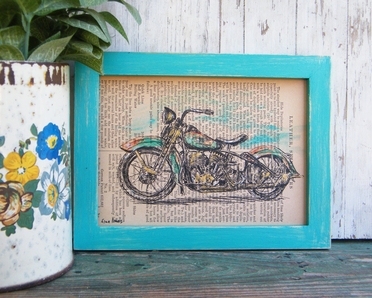 הדפס אופנוע הארלי רטרו על נייר מספר ישן - rachelsfinelines