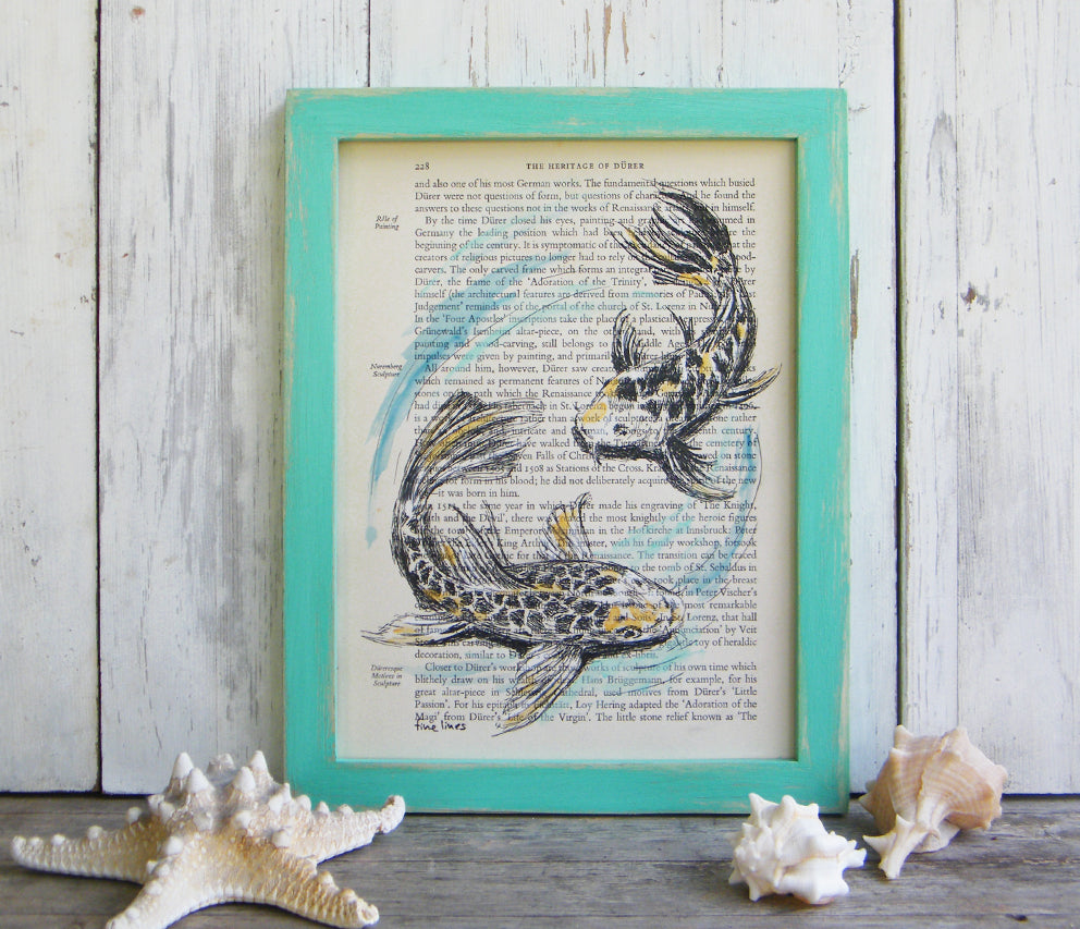 הדפס דגי קוי על נייר מספר ישן - rachelsfinelines