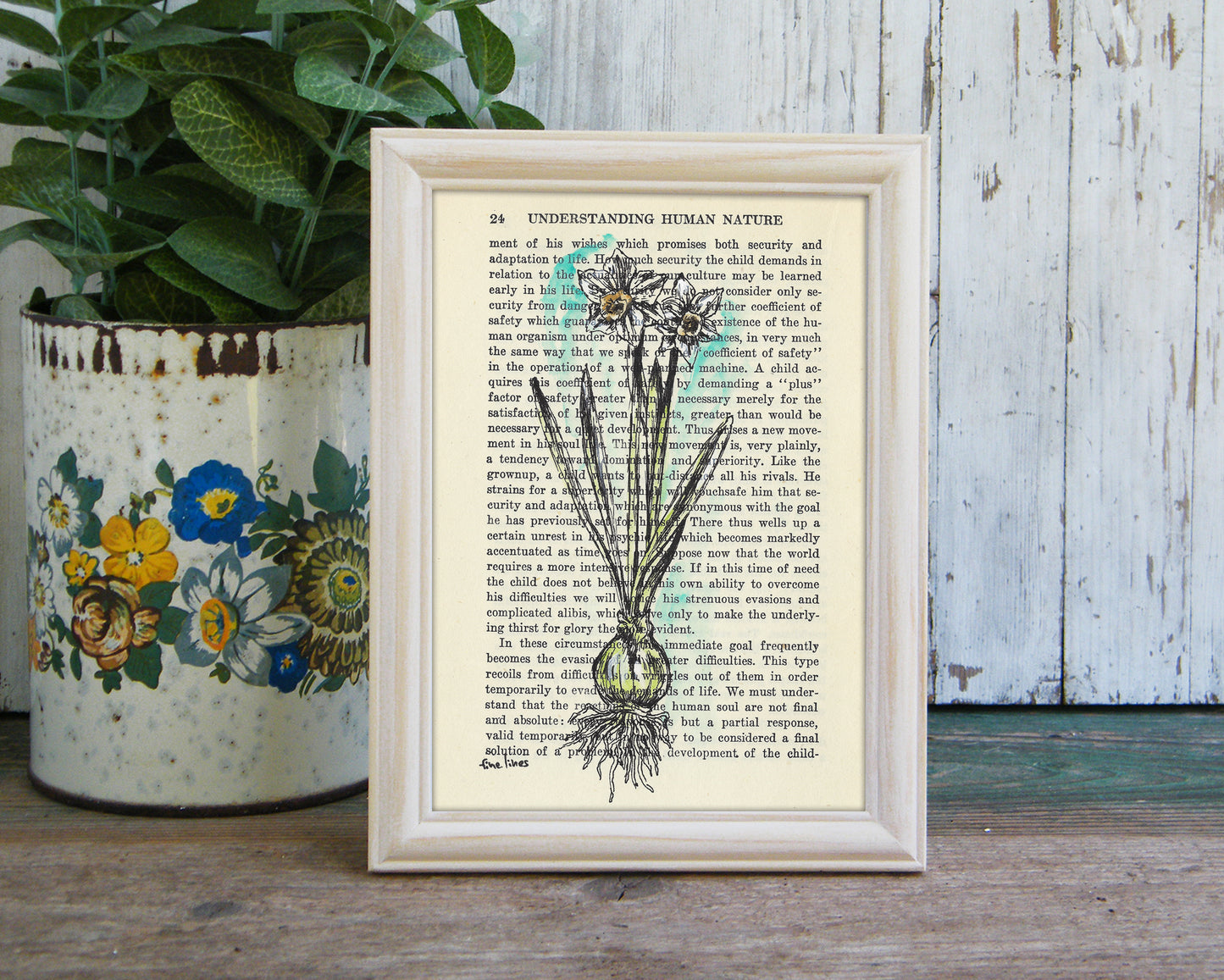 הדפס פרח נרקיס על נייר מספר ישן - rachelsfinelines