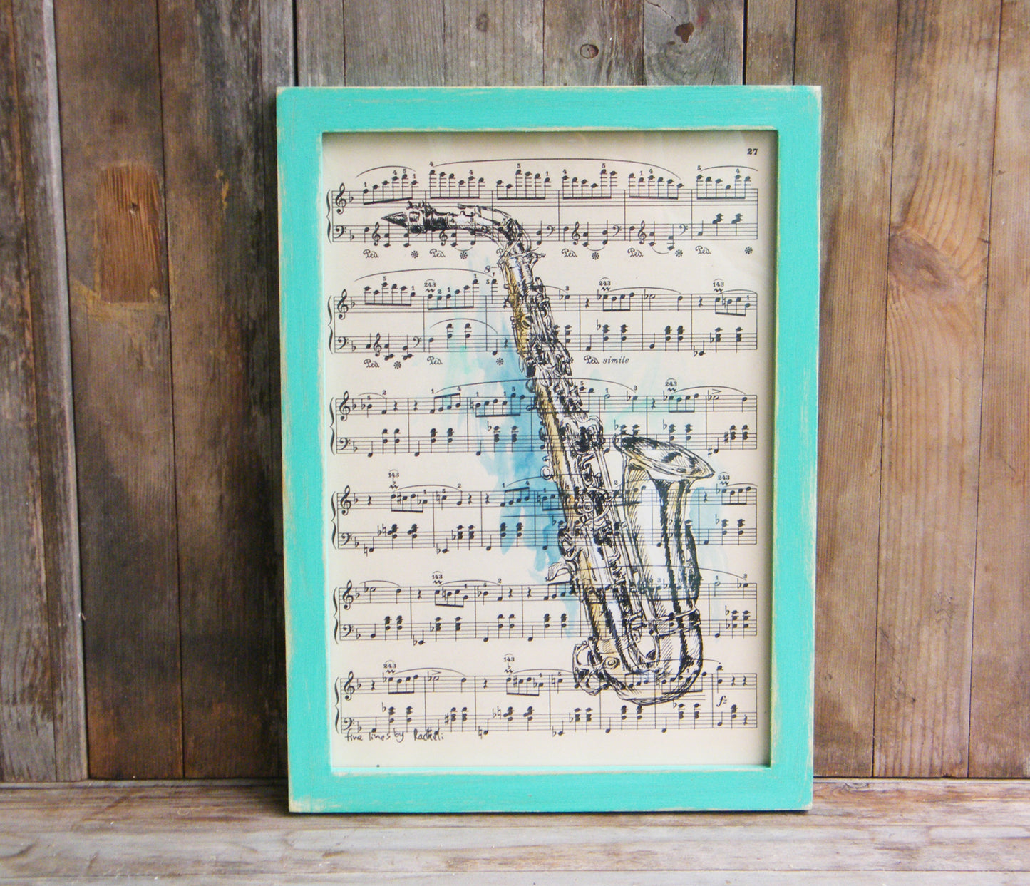 הדפס סקסופון על נייר מספר תווים ישן - rachelsfinelines