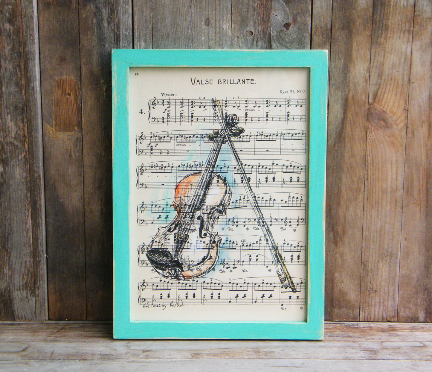 הדפס כינור על נייר מספר תווים ישן - rachelsfinelines