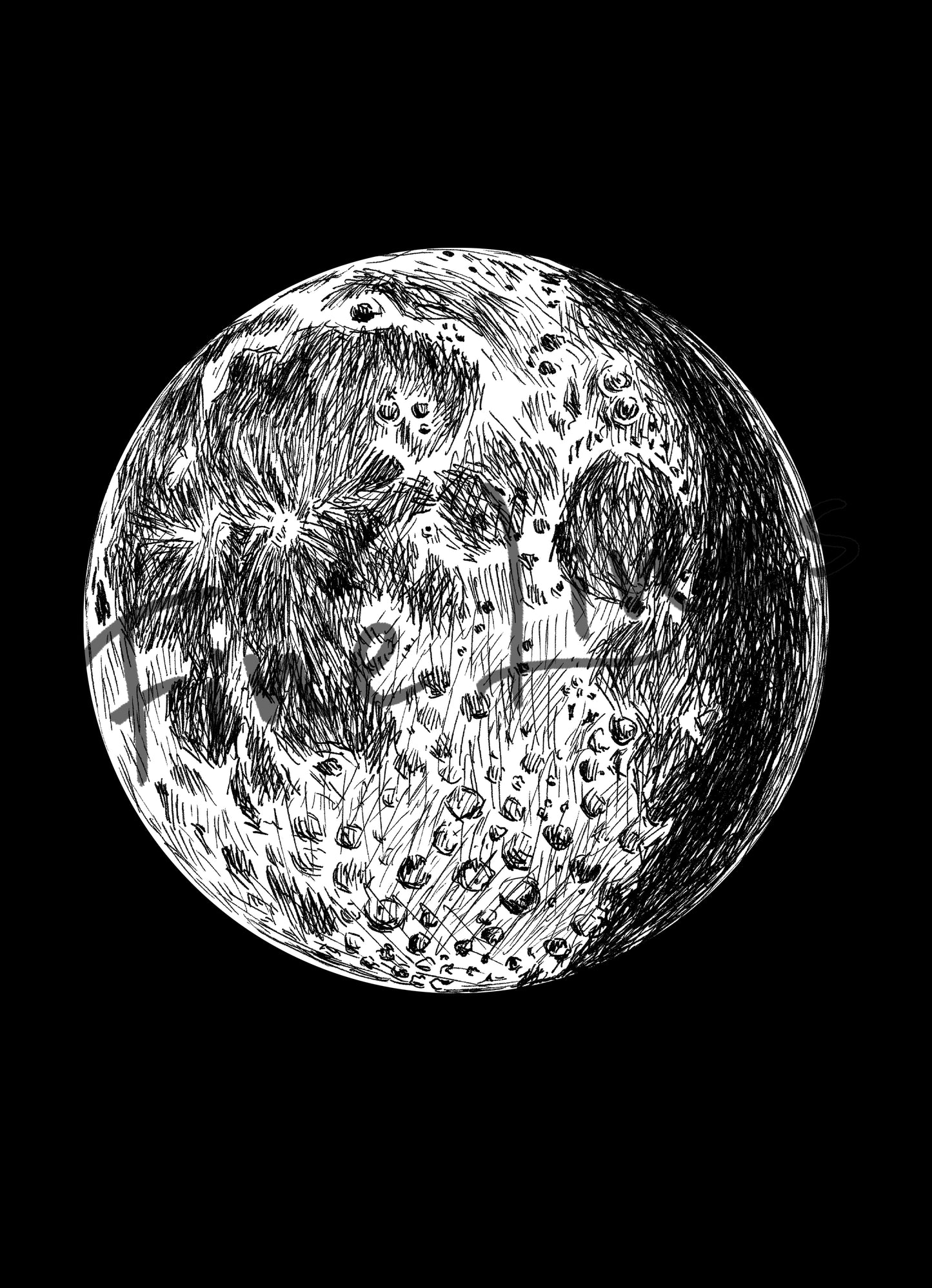 תמונה להדפסה ויצירה איור ירח מלא - rachelsfinelines