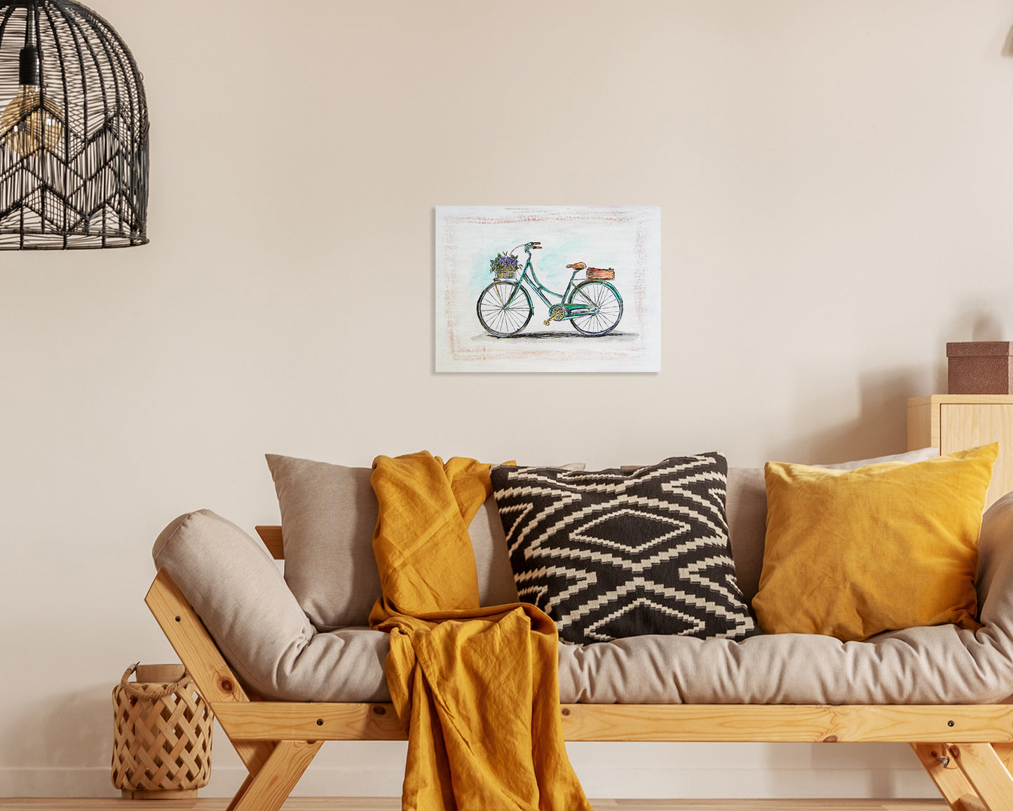 סט תמונות עץ ממוסגרות אופניים וחלון וינטג'