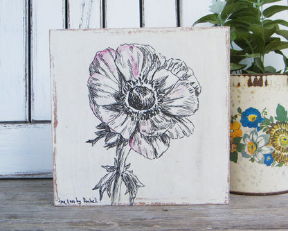 תמונה מעץ הדפס פרח כלנית - rachelsfinelines