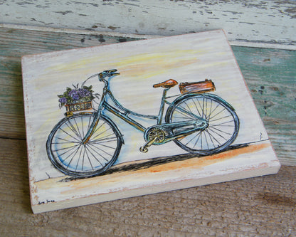 סט תמונות עץ כפריות חלון ישן ואופניים