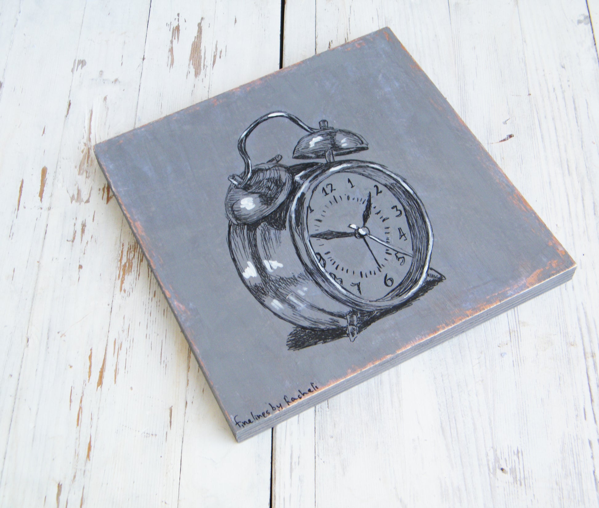 תמונה מעץ איור שעון מעורר עתיק - rachelsfinelines