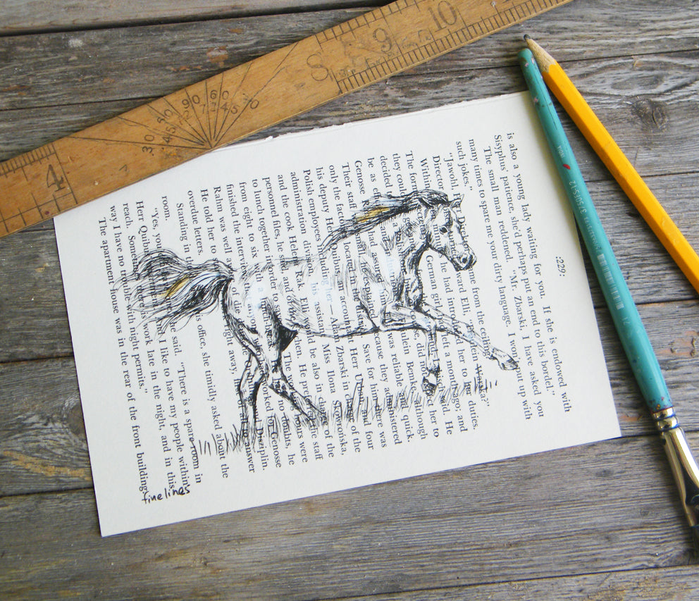הדפס סוס על נייר מספר ישן - rachelsfinelines
