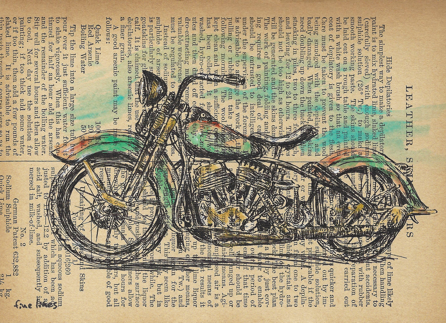 הדפס אופנוע הארלי רטרו על נייר מספר ישן - rachelsfinelines