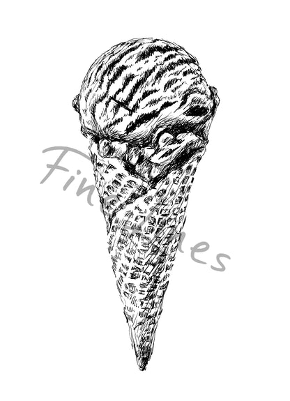 תמונה להדפסה גלידה שחור לבן - rachelsfinelines