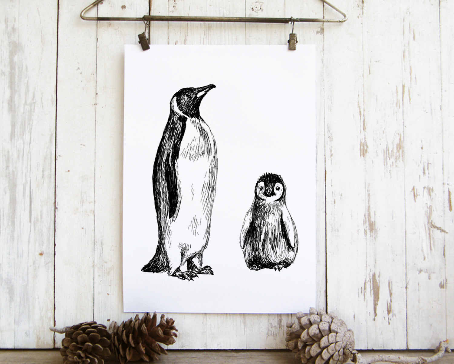 תמונה להדפסה ומיסגור פינגווינים שחור לבן - rachelsfinelines