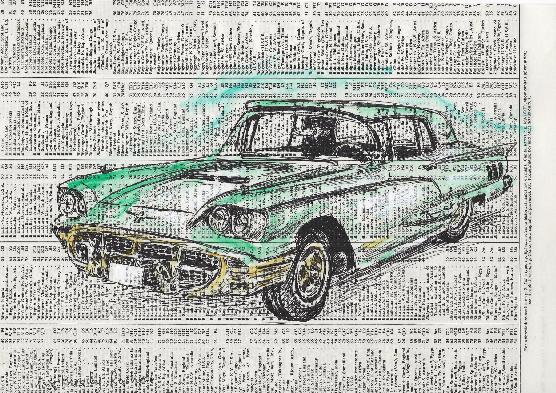 הדפס מכונית עתיקה על נייר מספר ישן - rachelsfinelines