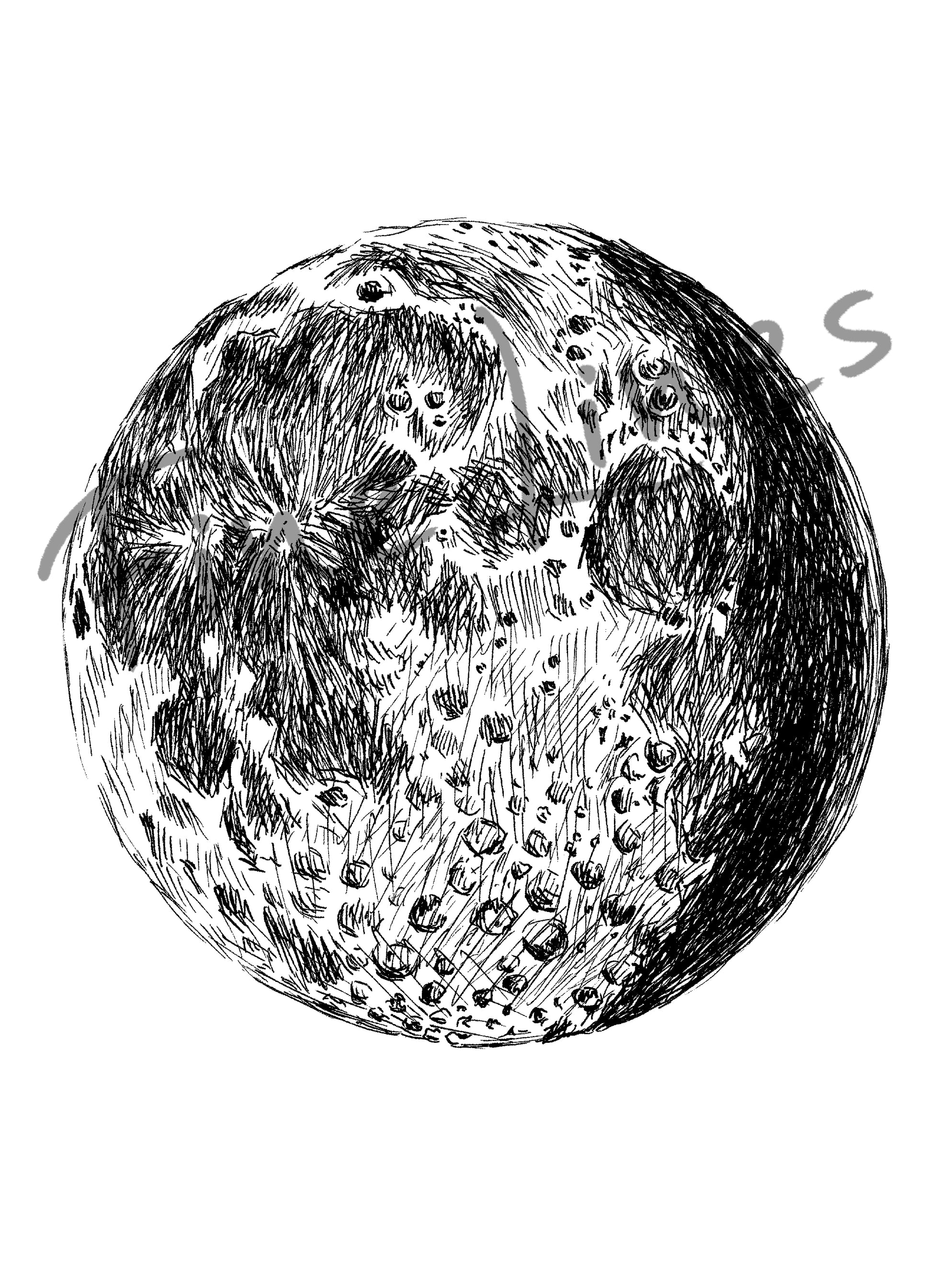 תמונה להדפסה  ויצירה איור ירח מלא - rachelsfinelines