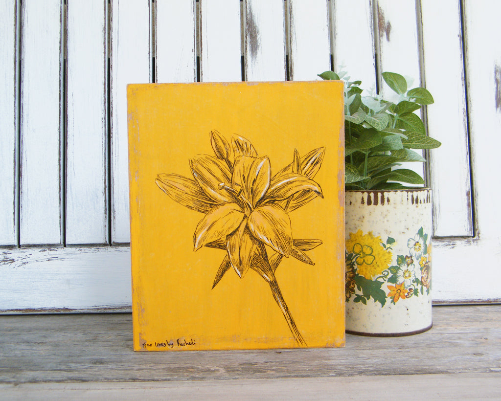 תמונה מעץ הדפס פרח שושן צחור - rachelsfinelines