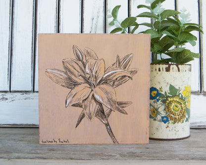 תמונה מעץ הדפס פרח שושן צחור - rachelsfinelines